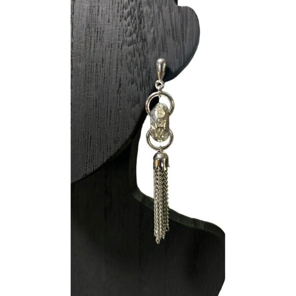 Silver Tassel And Rhinestone Dangle Drop Pierced Earrings - Picture 6 of 8